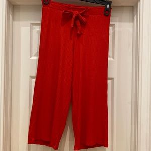 Zara Girls Gaucho Pants - Red Ribbed, Wide Stretchy, Elastic Waist, Front Tie